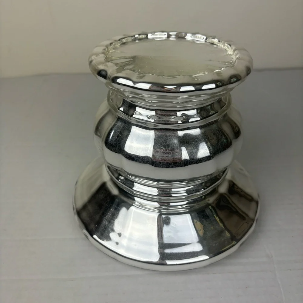 Dept 56 large silver hand-blown glass pedestal-ornament/candle/display